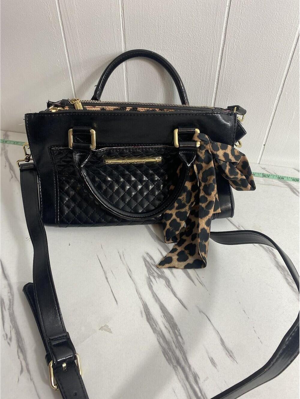 Betsey Johnson Quilted Black Bag With Strap Leopard Print Eclectic Animal Print